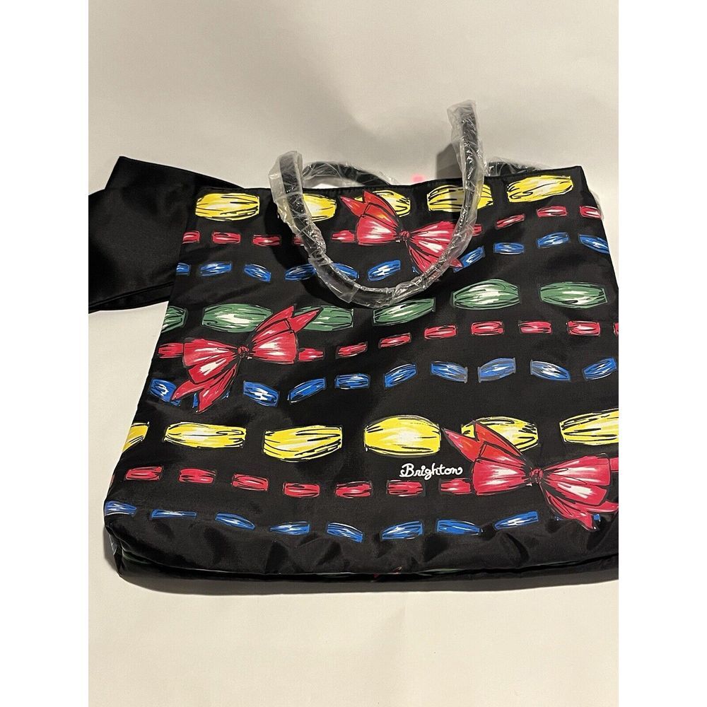 BRIGHTON Christmas Bow Black/Multi Colored Holidays Tote Bag **NEW**❄️🎄☃️🍭